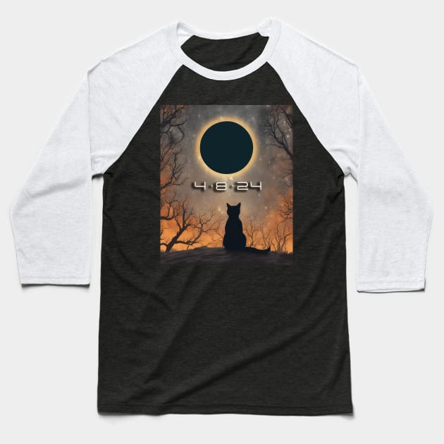 Cat Watching Total Solar Eclipse Baseball T-Shirt by Dibble Dabble Designs